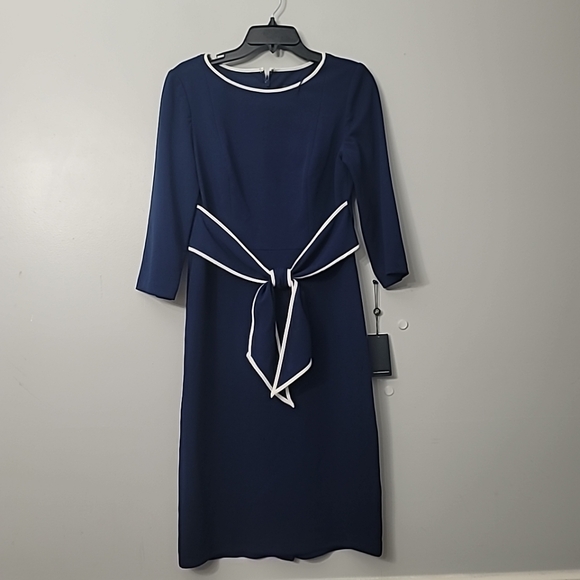 Adrianna Papell Tipped Crepe Tie Waist Dress - Picture 2 of 8